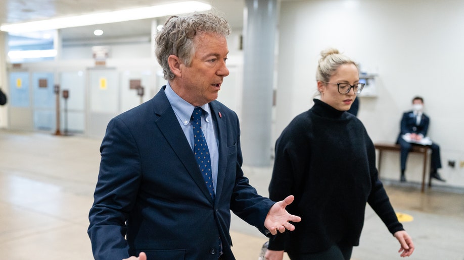 Senator Rand Paul, a Republican from Kentucky, walks to a vote at the U.S. Capitol in Washington, D.C., U.S., on Monday, March 28, 2022. A House committee voted unanimously Monday night to recommend contempt citations against two of former President Donald Trumps White House advisers for defying subpoenas seeking testimony and documents in the investigation into last years insurrection at the U.S. Capitol.