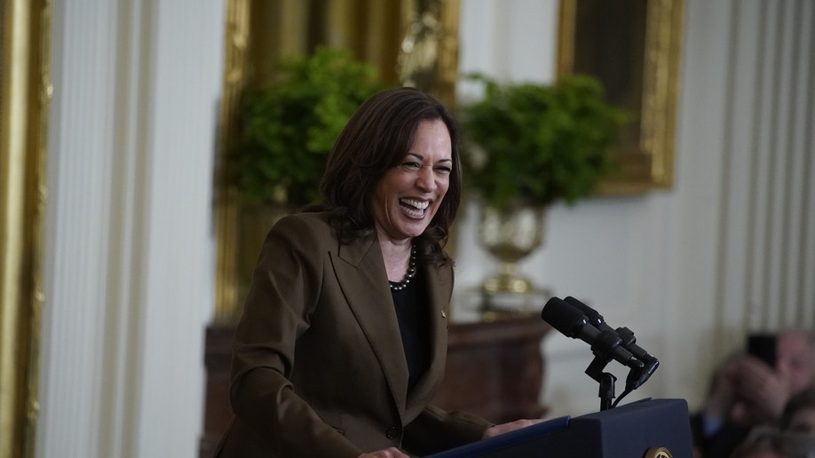 U.S. Vice President Kamala Harris during an event on the Affordable Care Act and lowering health care costs for families in the East Room of the White House in Washington, D.C., U.S., on Tuesday, April 5, 2022. President Biden announced additional actions to save families hundreds of dollars a month on their health care