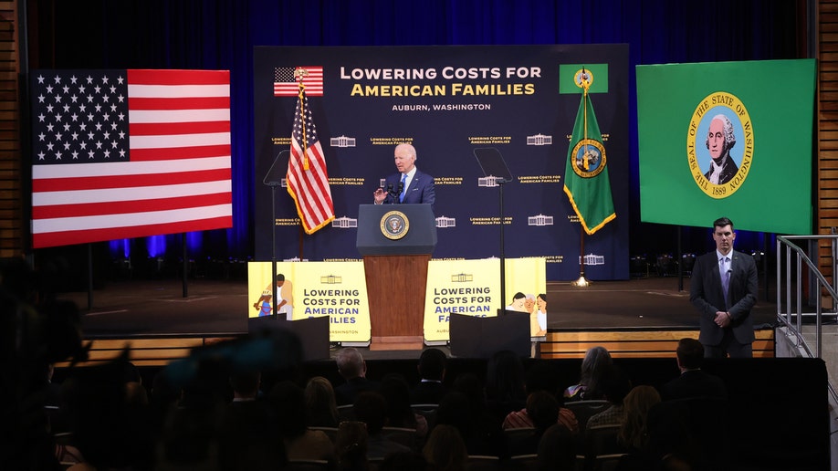 President Joe Biden speaks about the high cost of prescription drugs and child care at Green River College on April 22, 2022 in Auburn, Washington. 