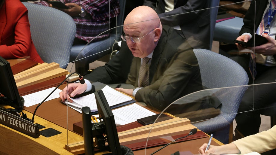 Russian Ambassador to the United Nations (UN), Vasily Nebenzya, speaks to the Security Council after Ukrainian President Volodymyr Zelensky addressed the council on April 05, 2022 in New York City. The Security Council session was called to consider Ukrainian allegations of mass murder of civilians in the town of Bucha by Russian soldiers. Hundreds of bodies, some bound and shot at close range, were discovered in the town northwest of Kyiv after Russian soldiers left. 