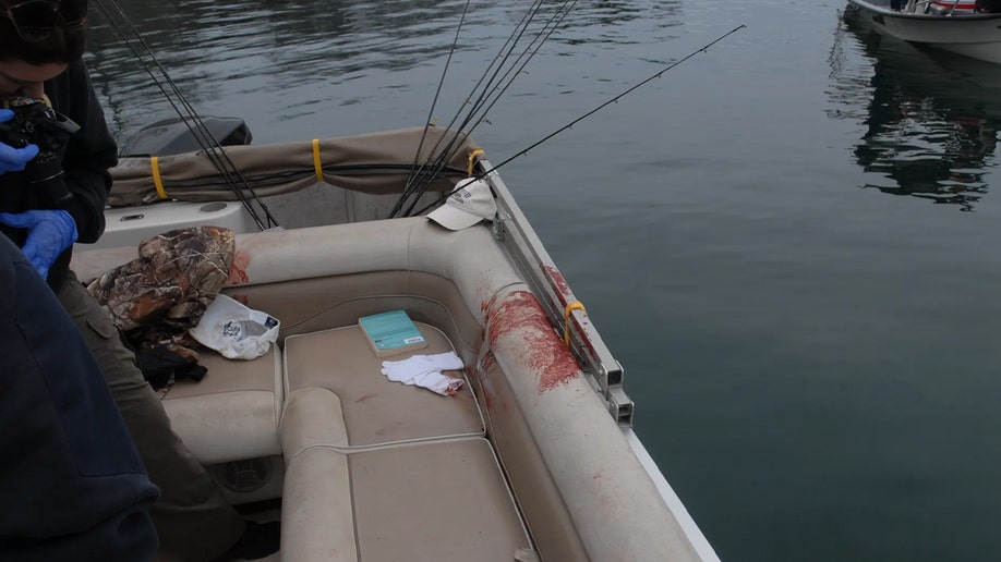Blood stains the upholstery on the Dotson's boat after Drew Morgan attacked boater John Dotson.