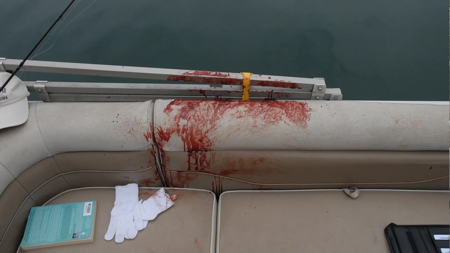 Blood stains the upholstery on the Dotson's boat after Drew Morgan attacked boater John Dotson.