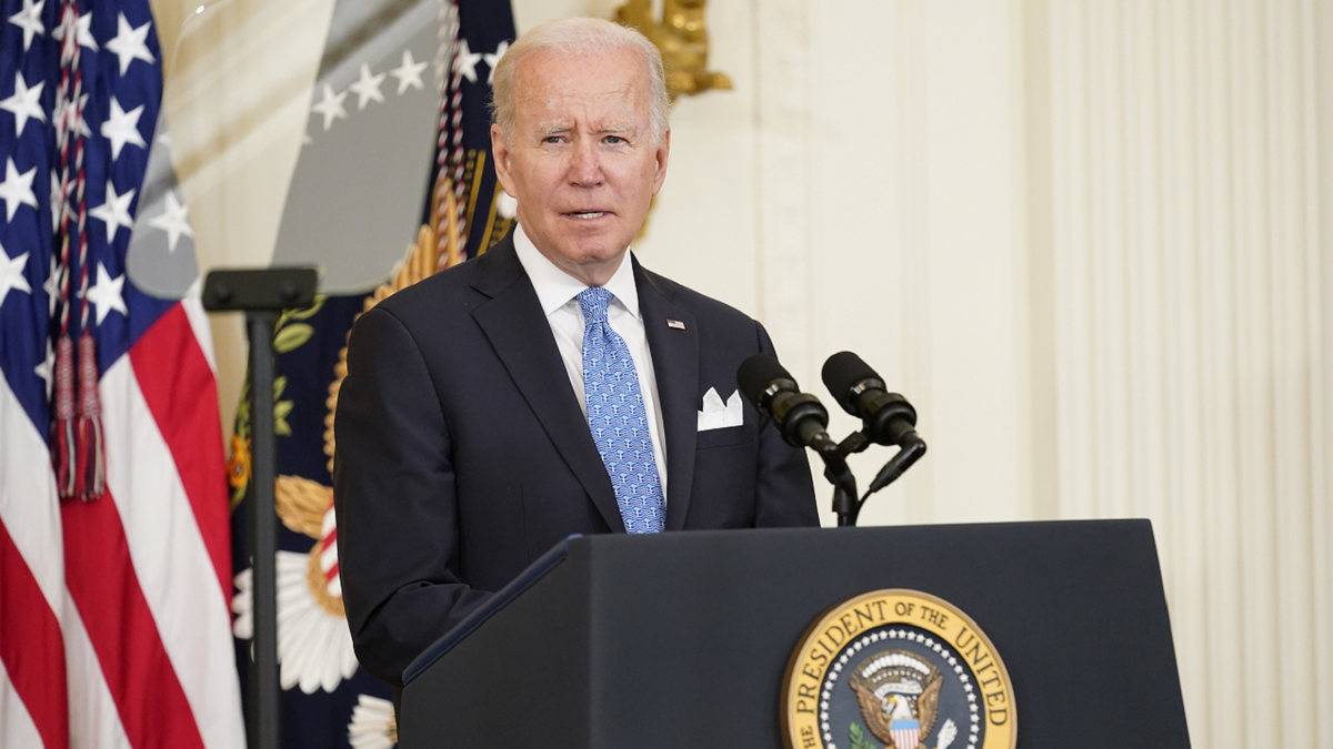 President Joe Biden speaks before presenting Public Safety Officer Medal of Valor awards to fourteen recipients, during an event in the East Room of the White House, on Monday, May 16.