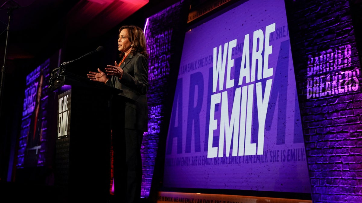 U.S. Vice President Kamala Harris addresses the EMILY's List National Conference and Gala in Washington, U.S., May 3, 2022.