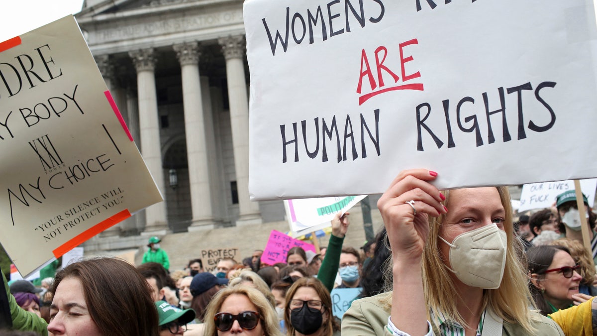 People protest after leak of U.S. Supreme Court draft on Roe v. Wade abortion rights decision in New York