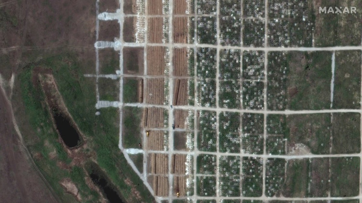 Maxar Technologies satellite photo of the Starokrymske Cemetery in Mariupol, Ukraine
