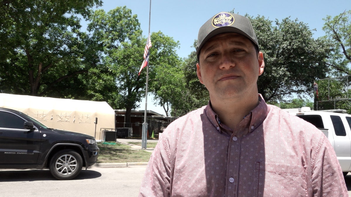 Rep. Tony Gonzalez stands outside Robb Elementary School in Uvalde, Texas