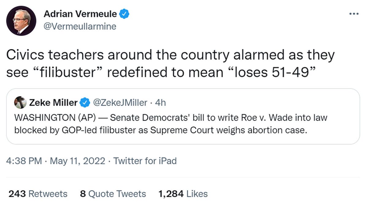 Constitutional Law Professor Adrian Vermeule tweeted 