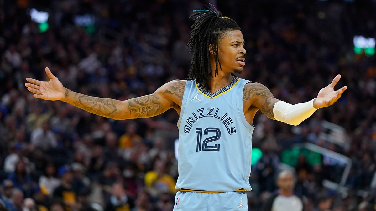 The Memphis Grizzlies' Ja Morant reacts during the second half