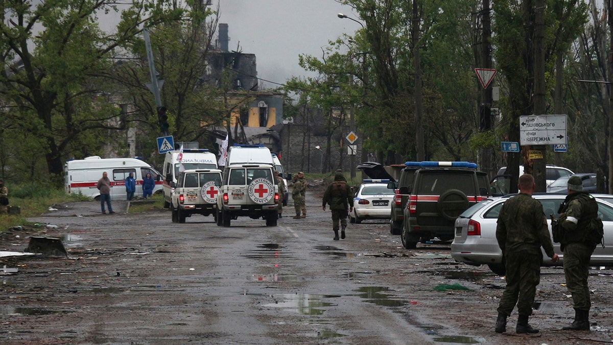 Mariupol Azovstal Ukraine red cross