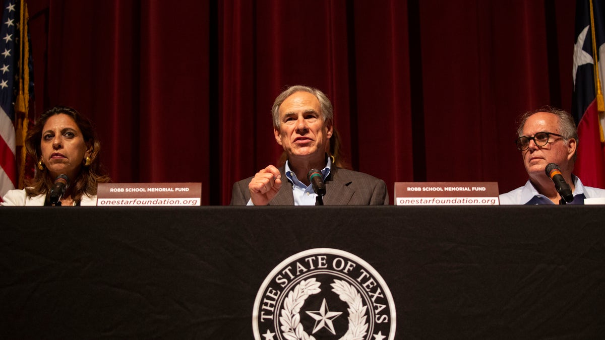 Governor Greg Abbott ,R-Texas, addresses Texas school shooting