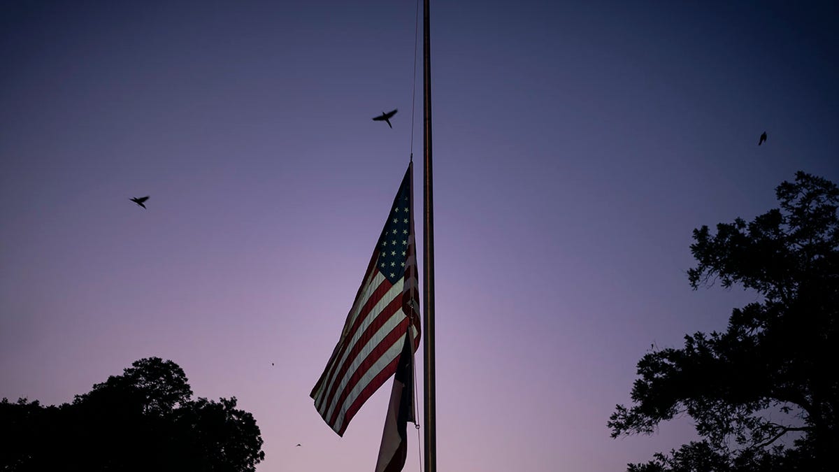 American flag lowered at half staff after Robb Elementary School shooting