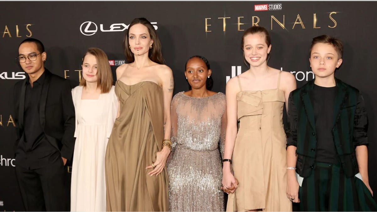 Angelina Jolie with her kids at Eternals premiere