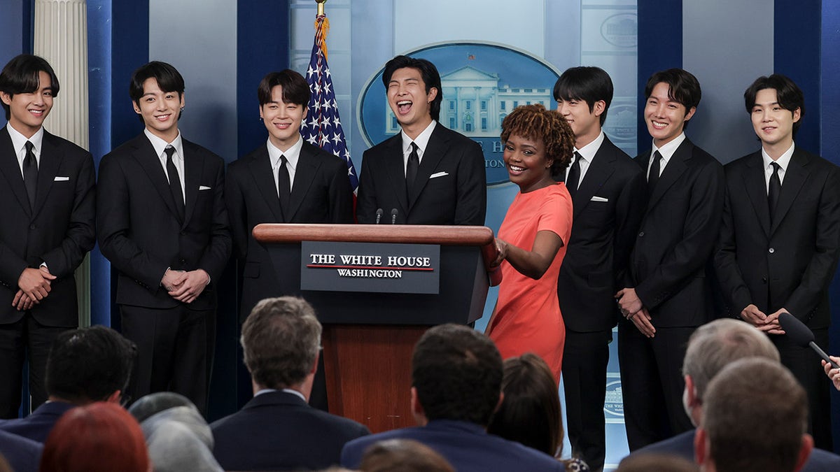 K-Pop group BTS with Joe Biden's press secretary Karine Jean-Pierre