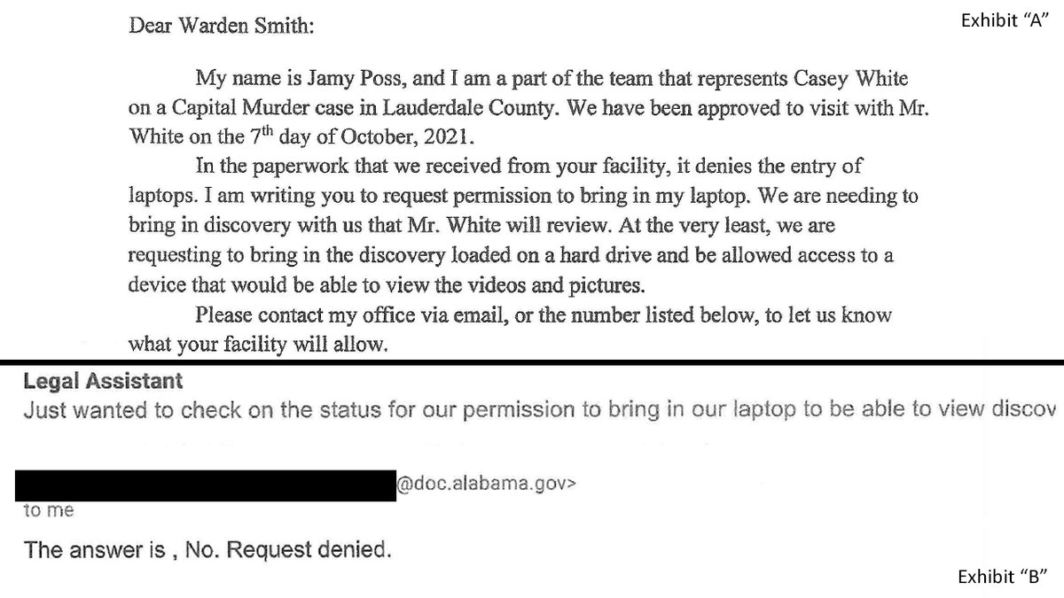 Casey White's attorneys in October 2021 asked authorities at Donaldson for an exemption to a rule barring them from bringing in laptops during inmate visitation.