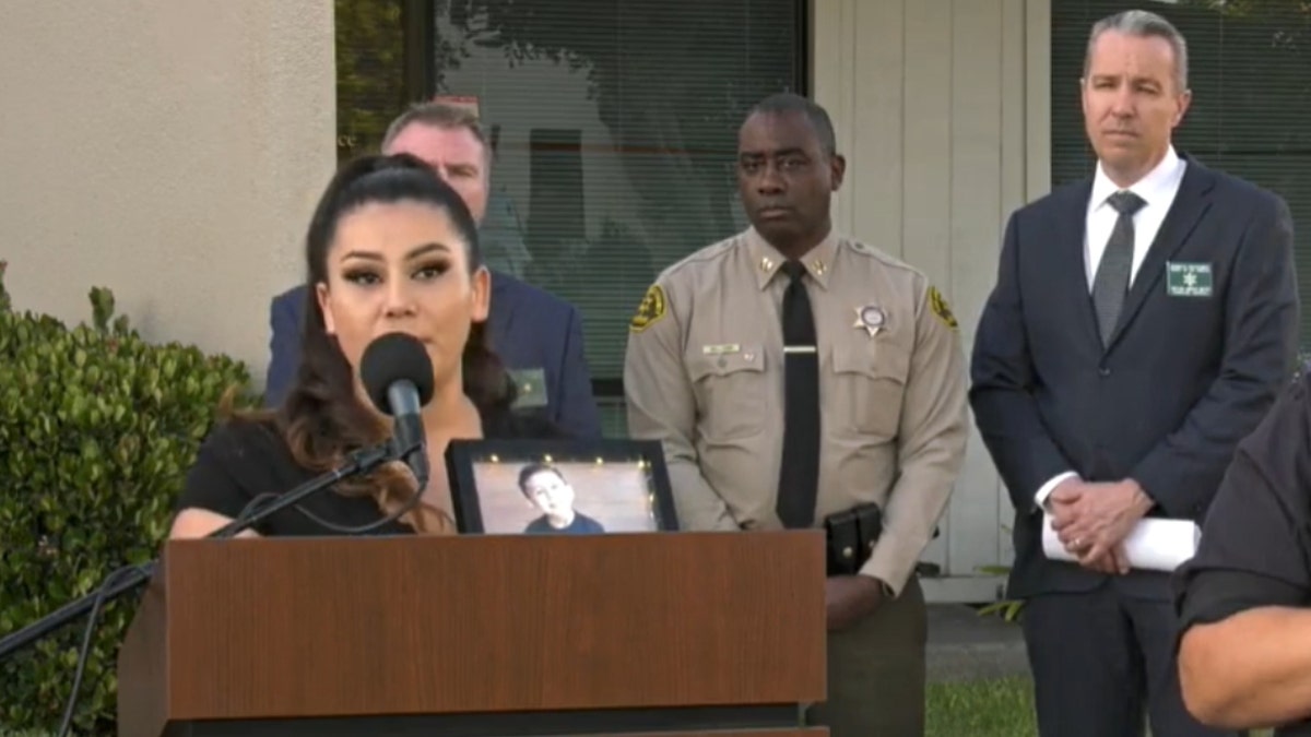 Salvador "Chavita" Esparza's mother, Coral Esparza, speaks during a May 11 press briefing.