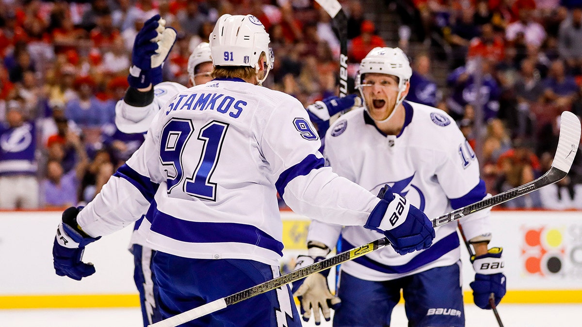 Lightning's Corey Perry and Steven Stamkos in Game 2 vs Panthers