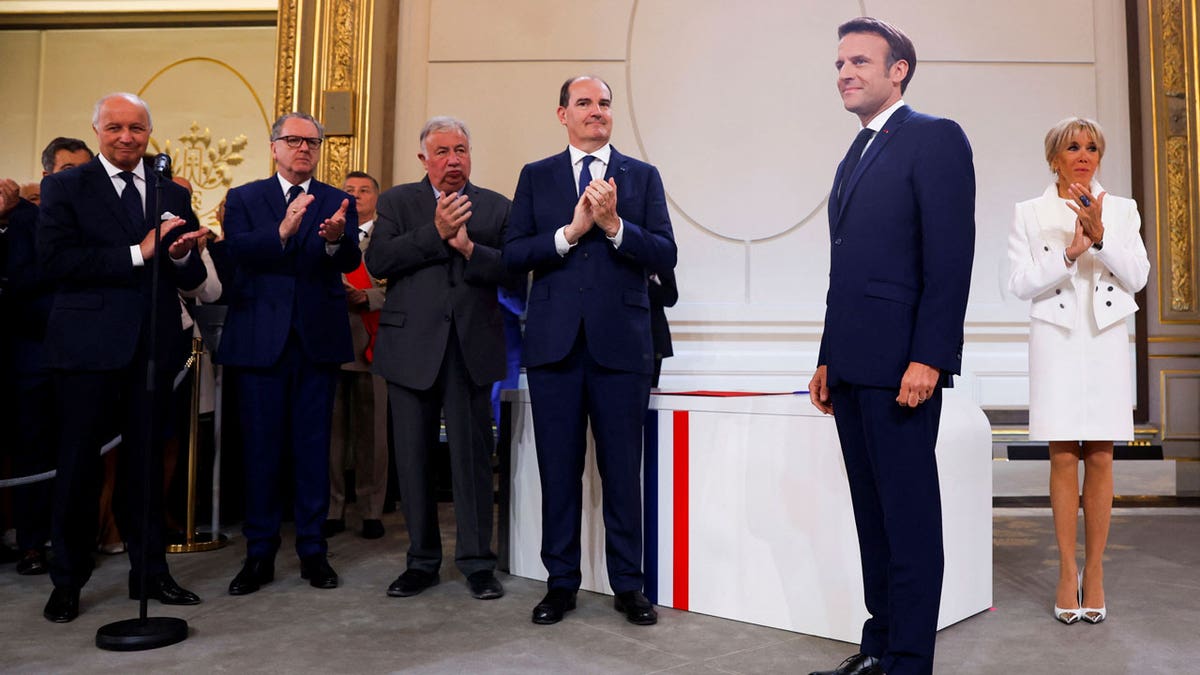 French President Emmanuel Macron at the Elysee Palace, in Paris, May 7, 2022.