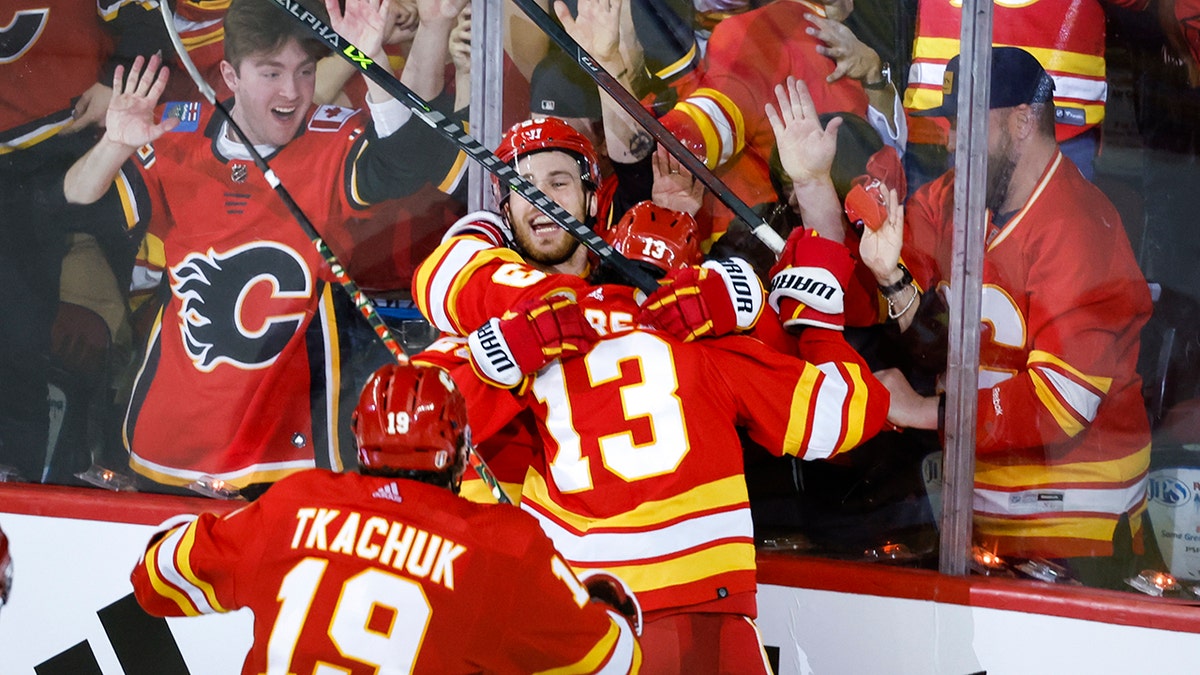 Johnny Gaudreau celebrates a goal