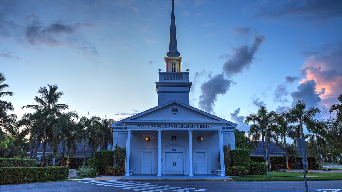 Sunrise over the Naples United Church of Christ in Naples, Florida, on Aug. 10, 2018.