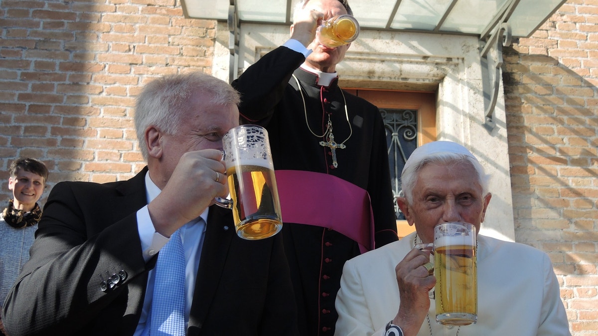 Pope Benedict drinking beer