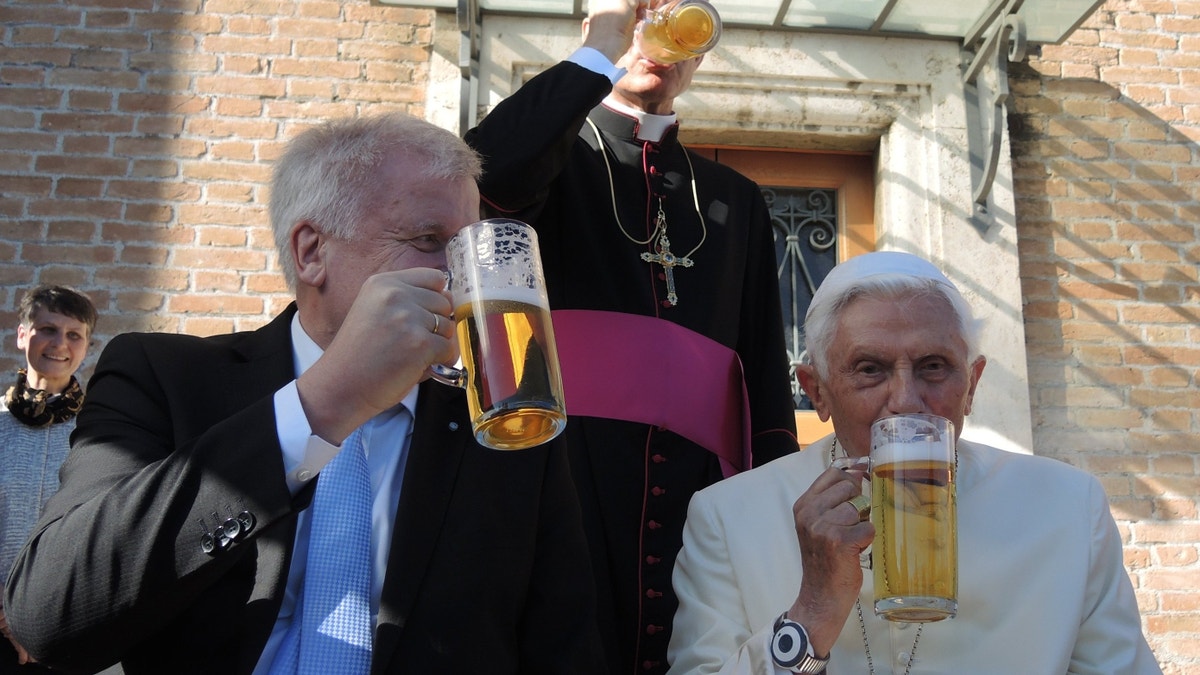 Pope Benedict drinking beer