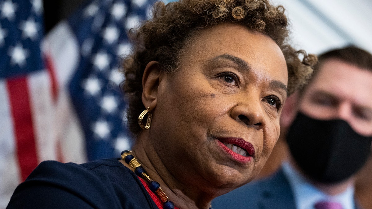 UNITED STATES - FEBRUARY 23: Reps. Barbara Lee, D-Calif., and Eric Swalwell, D-Calif., conduct a news conference in the U.S. Capitol on the Russia-Ukraine crisis on Wednesday, February 23, 2022.(Tom Williams/CQ-Roll Call, Inc via Getty Images)