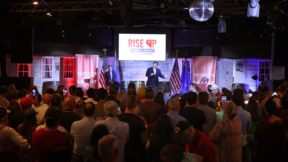 Florida Gov. Ron DeSantis appears at a campaign event with Republican Senate candidate Adam Laxalt on April 27, 2022, in Las Vegas, Nevada. (Ronda Churchill/Getty Images)