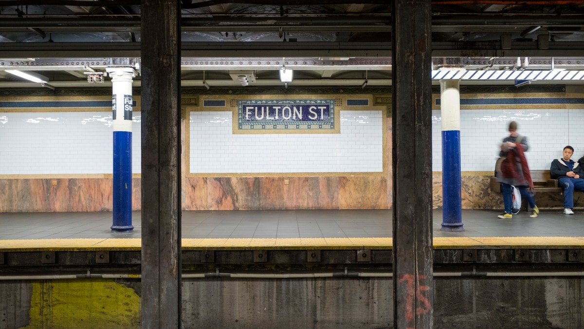 Fulton Street subway platform in Manhattan.