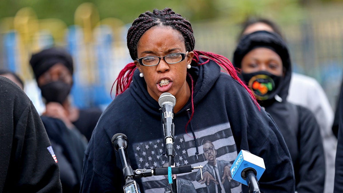 Monica Cannon-Grant addresses Black Lives Matter rally in front of Boston police headquarters