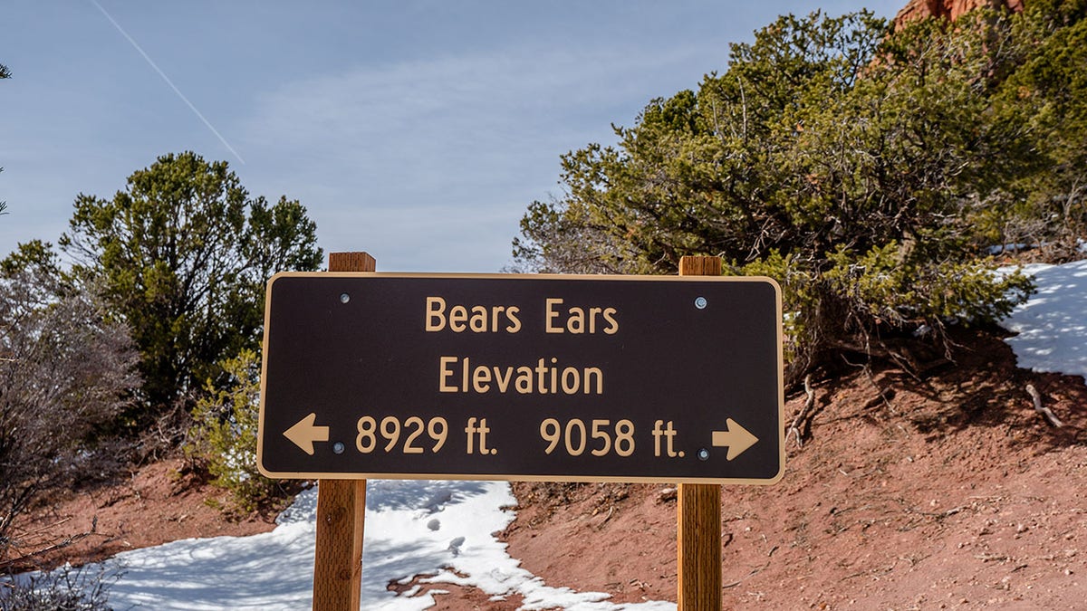 Sign outside Bears Ears National Park in winter