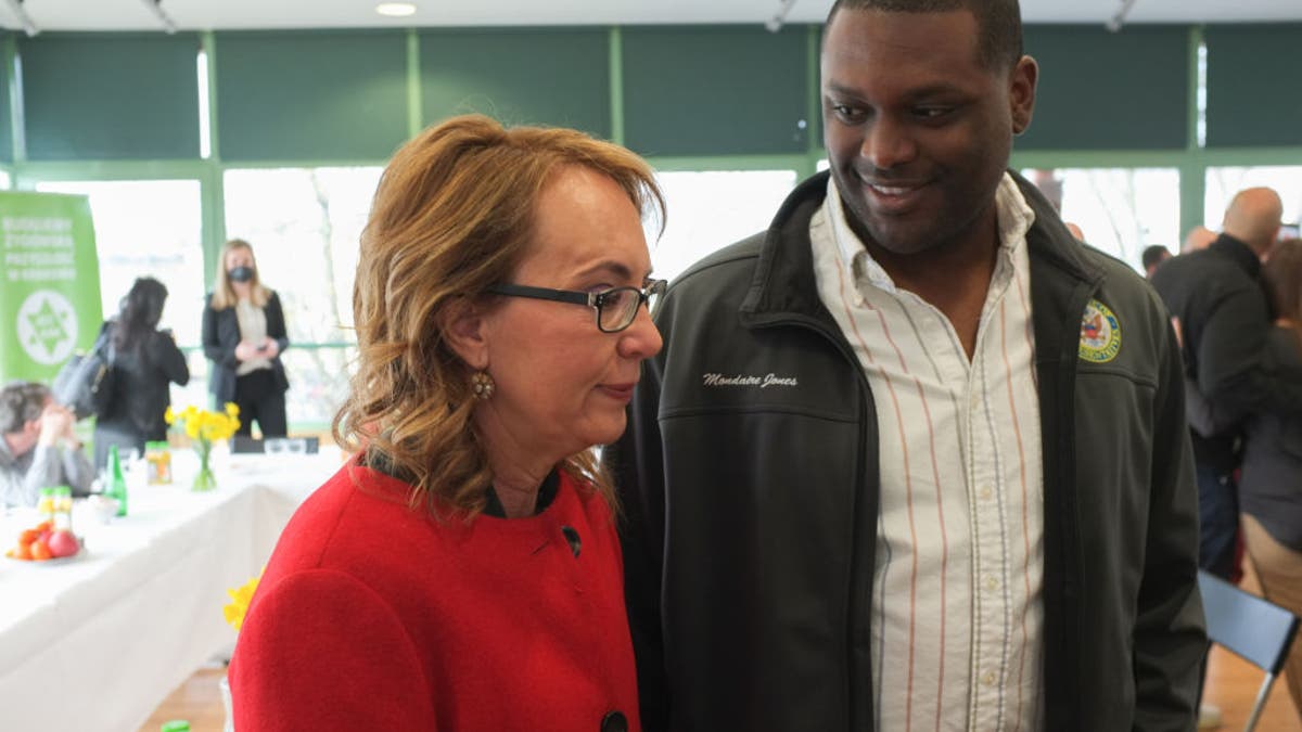 Representative Gabrielle Giffords and Representative Mondaire Jones at the Jewish Community Center (JCC) of Krakow as part of a congressional delegation, 19th April 2022. (Photo by Chuck Fishman/JCC Krakow/Getty Images)