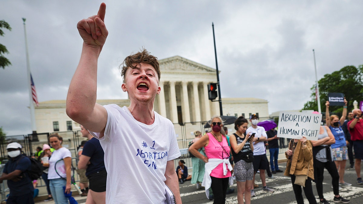 An abortion rights activist rallies during the Bans Off Our Bodies abortion rights rally at the U.S. Supreme Court on May 14, 2022 in Washington, DC.