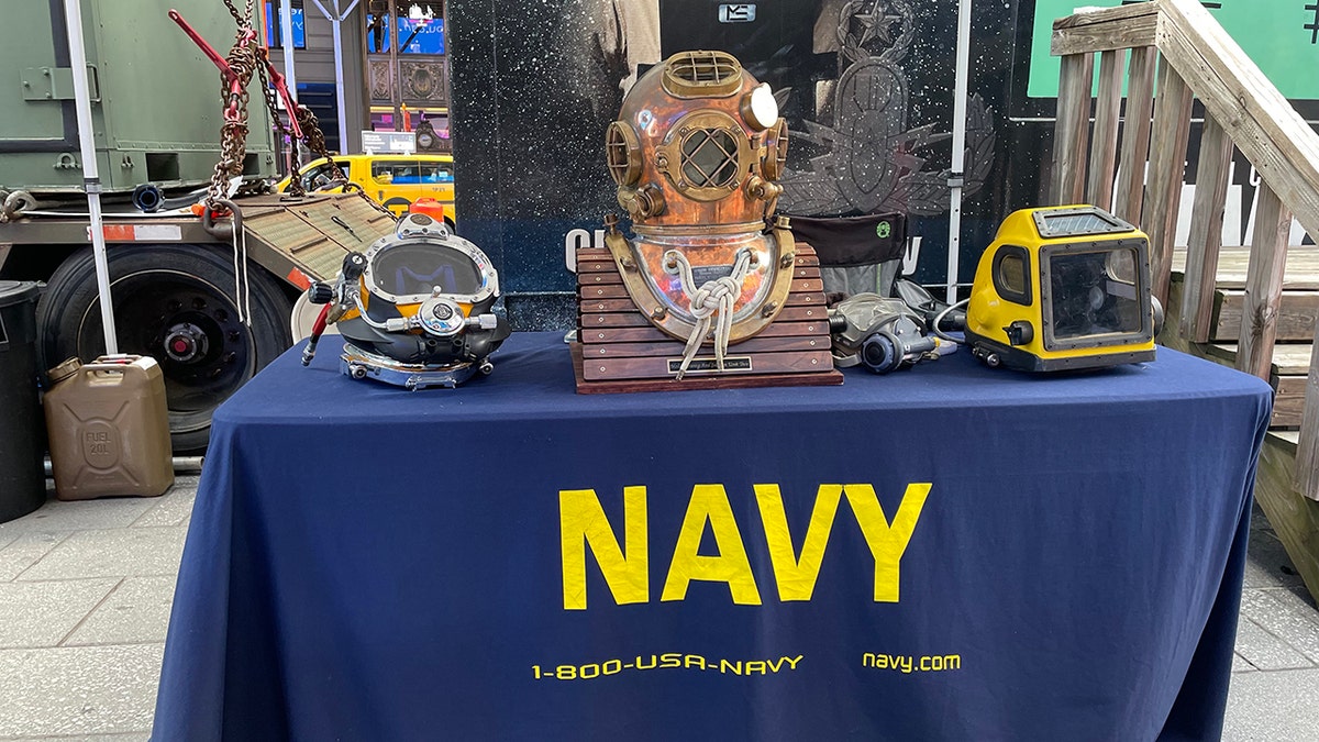 us navy diving helmets on display
