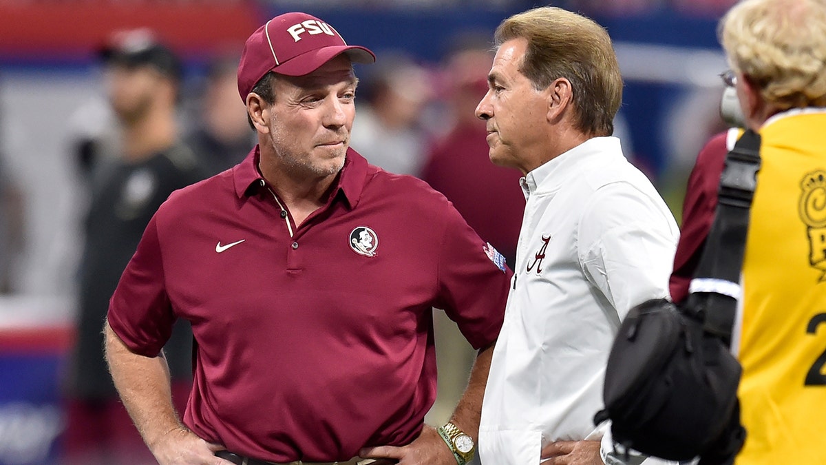 Jimbo Fisher talks to Nick Saban