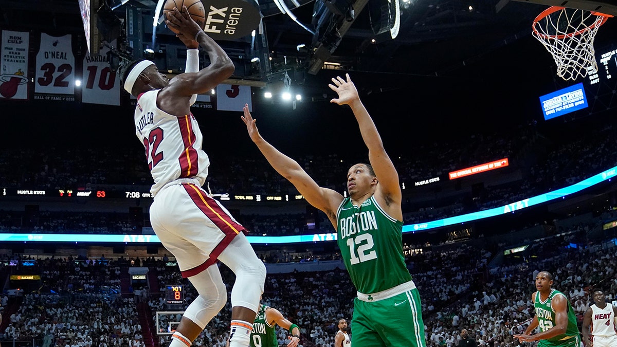 Heat's Jimmy Butler shoots in Game 2