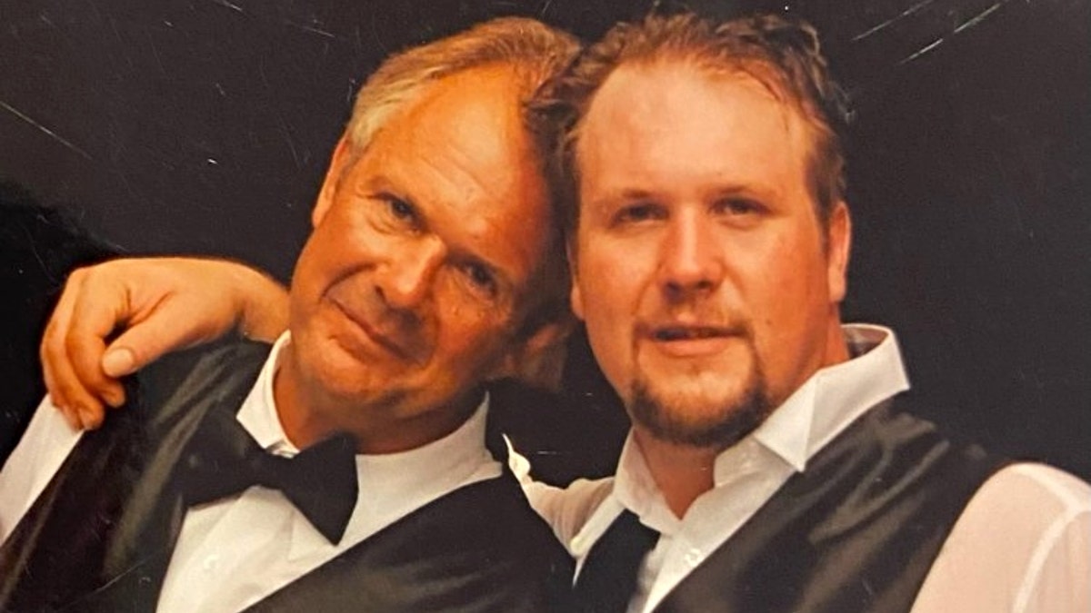 Families Against Fentanyl founder Jim Rauh and his son, Thomas, in tuxedos