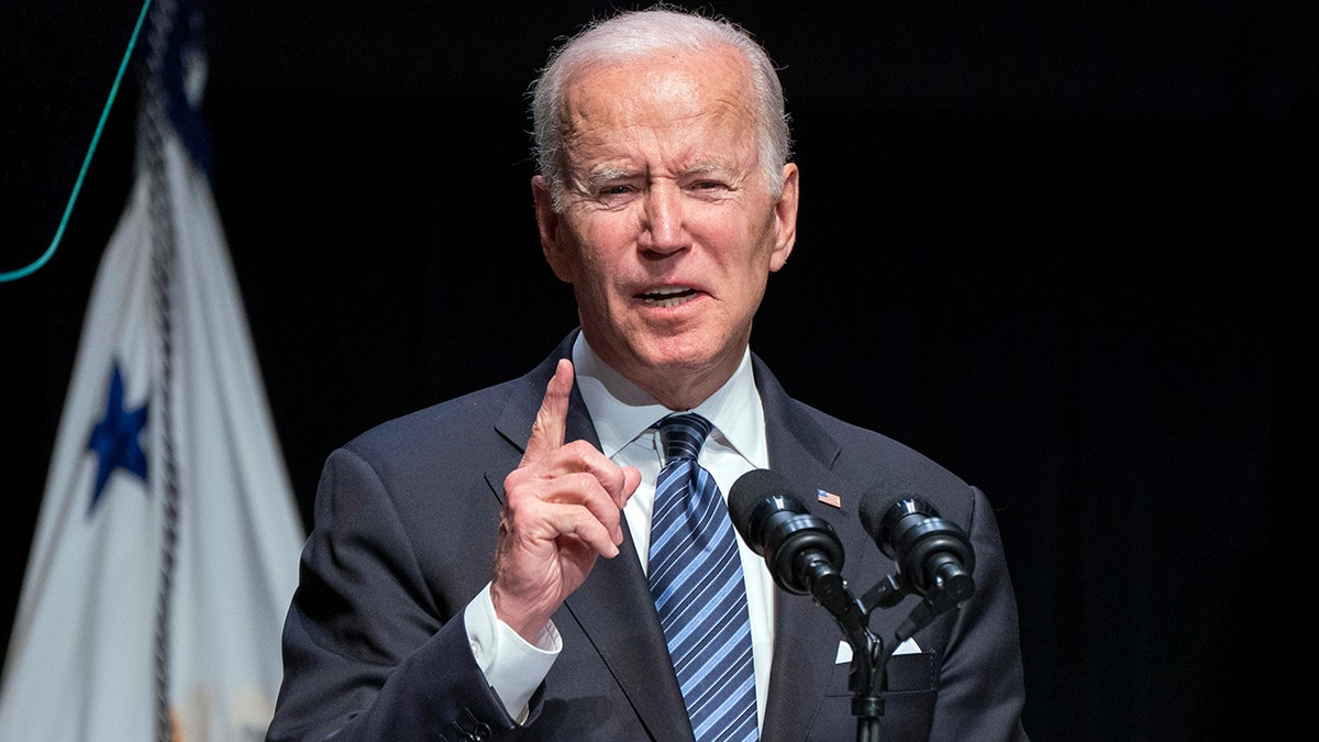 President Biden speaks at the memorial service for former Vice President Walter Mondale, Sunday, May 1, 2022, at the University of Minnesota in Minneapolis. (AP Photo/Jacquelyn Martin)