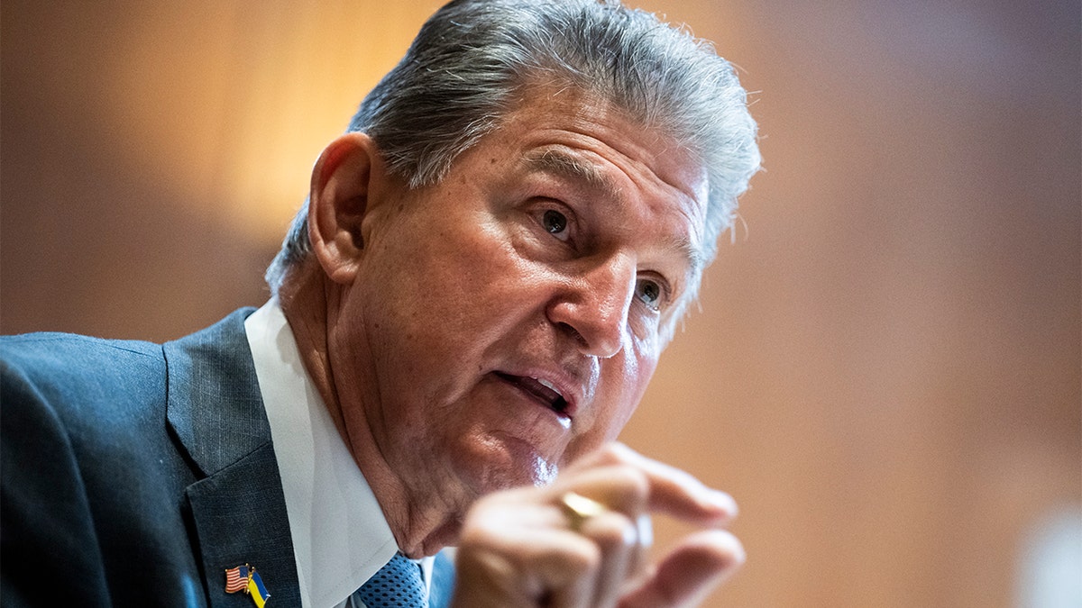 Sen. Joe Manchin, D-W.Va., questions HHS Secretary Xavier Becerra during the Senate Appropriations Subcommittee on Labor, Health and Human Services, Education and Related Agencies hearing on the FY2023 Funding Request and Budget Justification for the Department of Health and Human Services, in Dirksen Building on Wednesday, May 4, 2022. (Tom Williams/CQ-Roll Call, Inc via Getty Images)