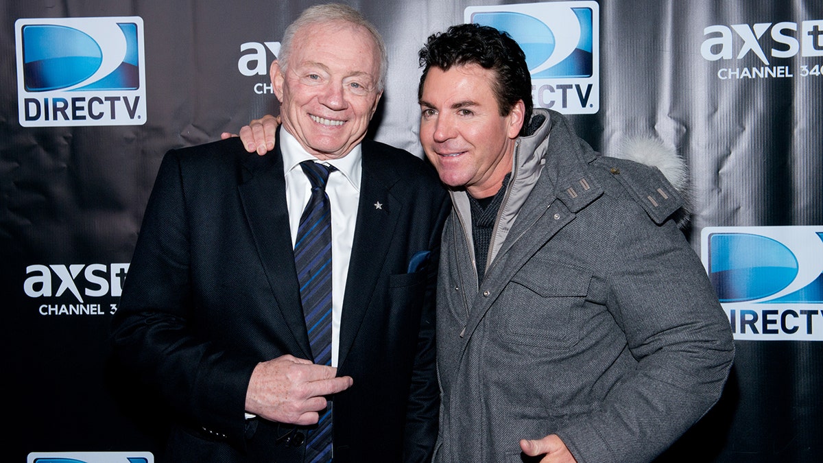 Dallas Cowboys owner Jerry Jones and John Schnatter  attend the DirecTV Super Saturday Night at Pier 40 on February 1, 2014 in New York City.