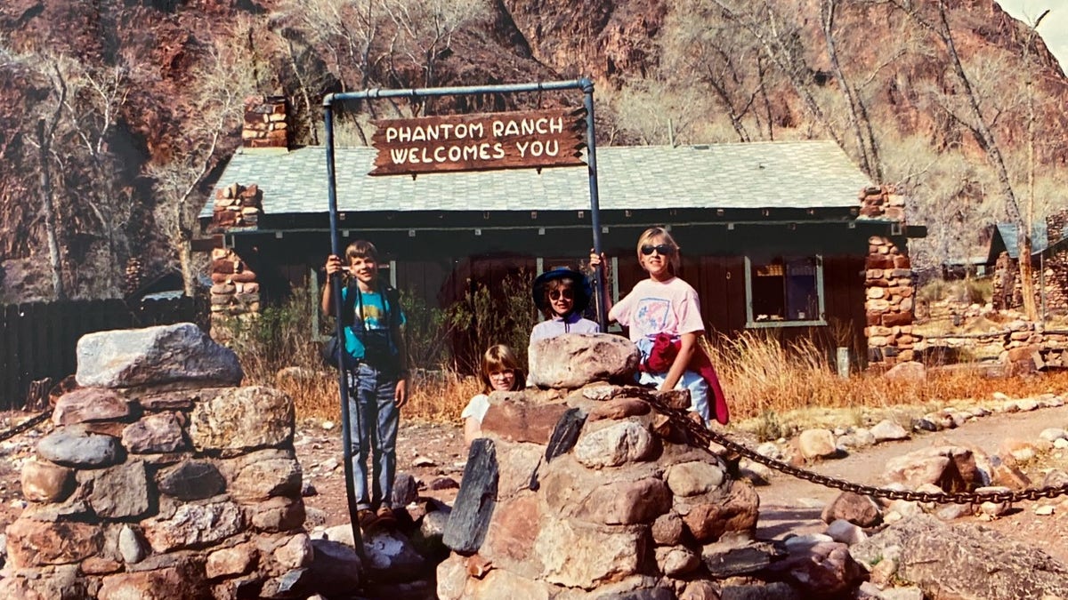 Karin Ruhkala and her father Tom, sister Liisa, brother Daniel at the Phantom Ranch inside Grand Canyon National Park in Arizona on March 1, 1990.