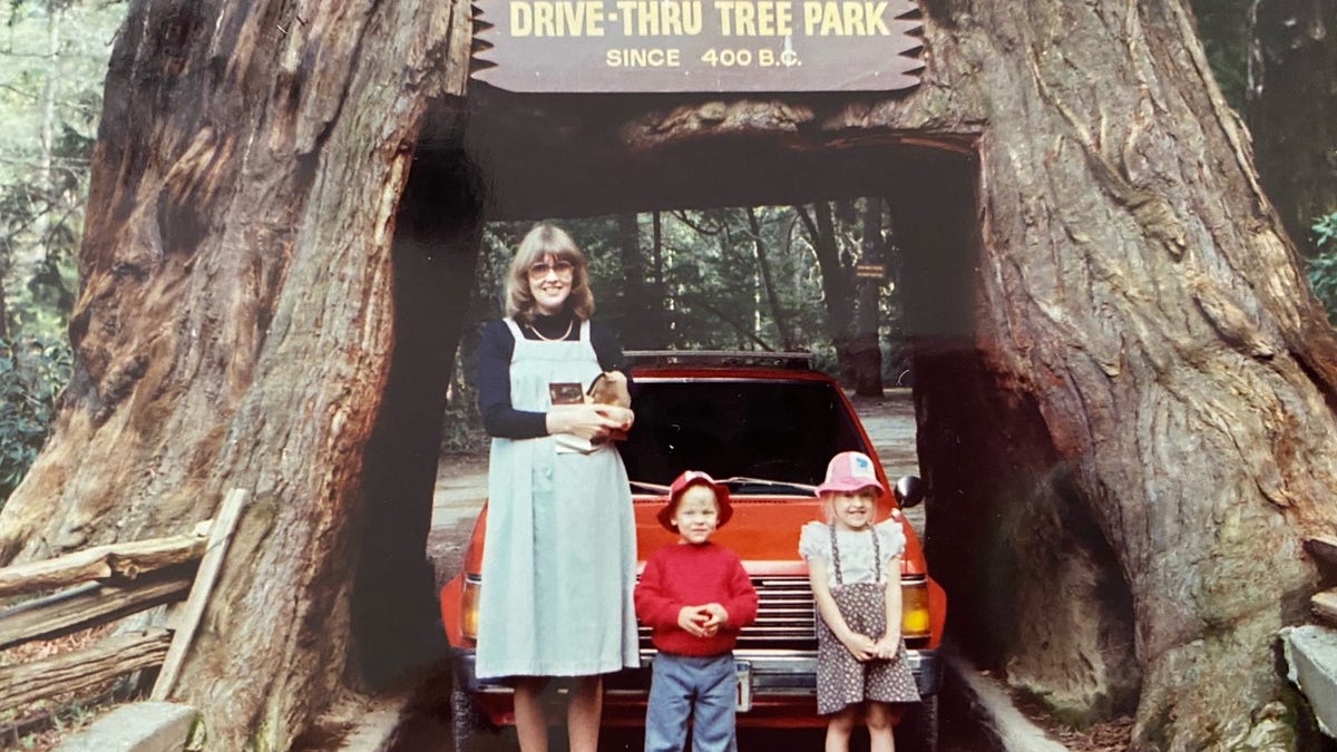 Karin Ruhkala in Redwoods National Park in California with her mother Linda and brother Daniel in February, 1980.
