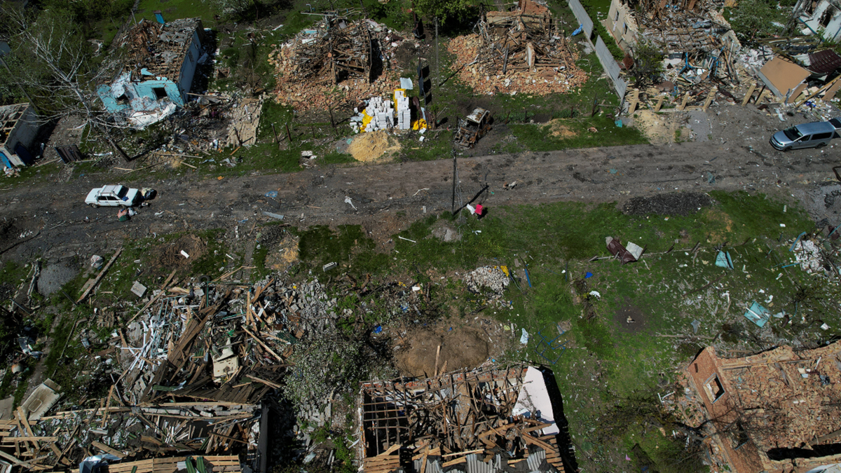 Ukrainian houses destroyed