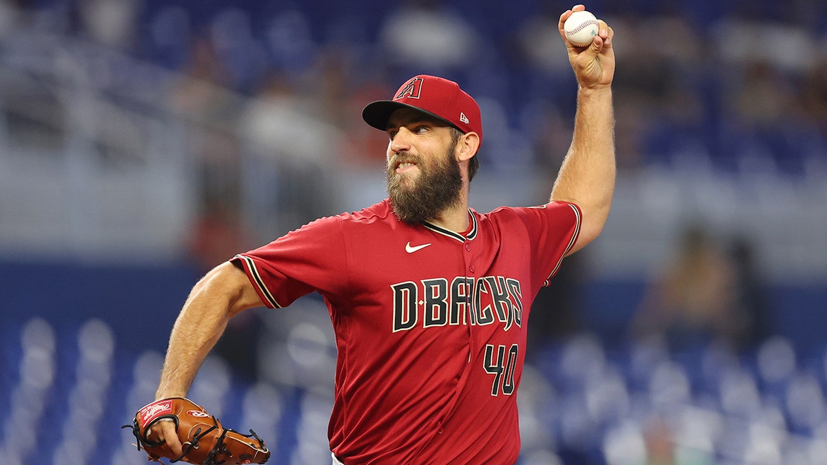Madison Bumgarner #40 of the Arizona Diamondbacks delivers a pitch during the first inning against the Miami Marlins at loanDepot park on May 04, 2022 in Miami, Florida.