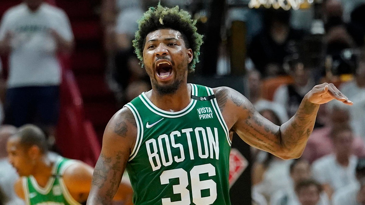 Celtics' Marcus Smart celebrates in Game 2