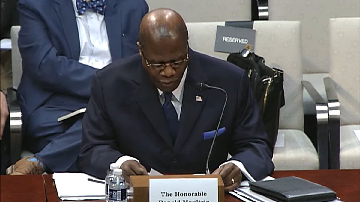 Under Secretary of Defense for Intelligence and Security Ronald S. Moultrie testifies before the House Intelligence Counterterrorism, Counterintelligence, and Counterproliferation Subcommittee on May 17, 2022, in a hearing on UFOs. (House Intelligence Counterterrorism, Counterintelligence, and Counterproliferation Subcommittee/Youtube)