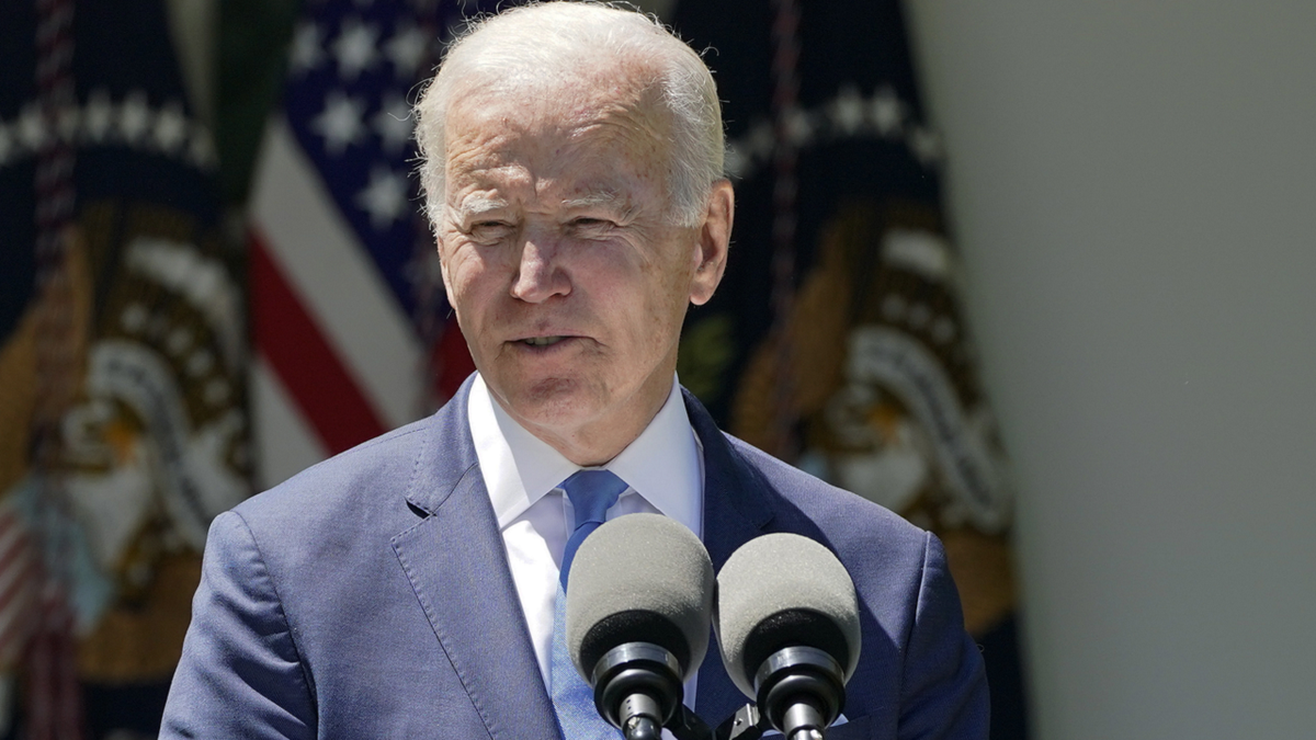 President Joe Biden speaks at an event on lowering the cost of high-speed internet in the Rose Garden of the White House on Monday, May 9.