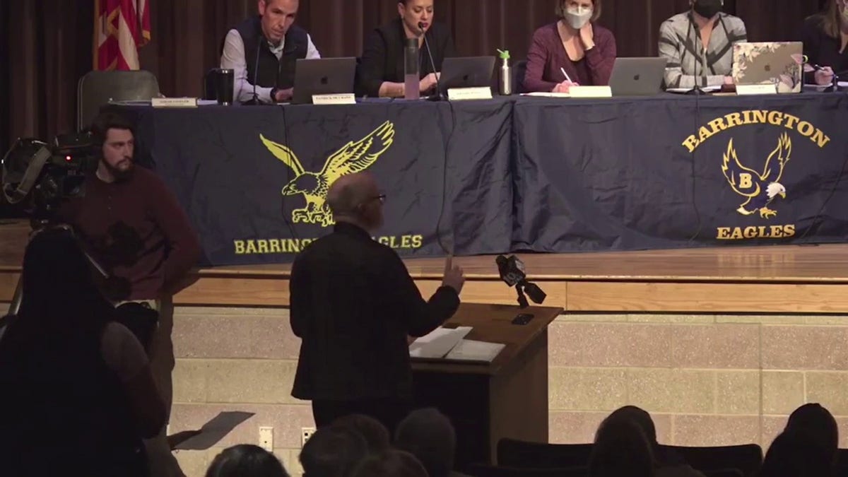 Parent speaks at March 30 Barrington Public Schools meeting. 