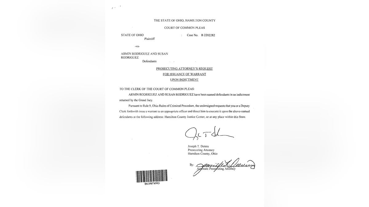 A copy of the warrant naming Armin and Susan Rodriguez