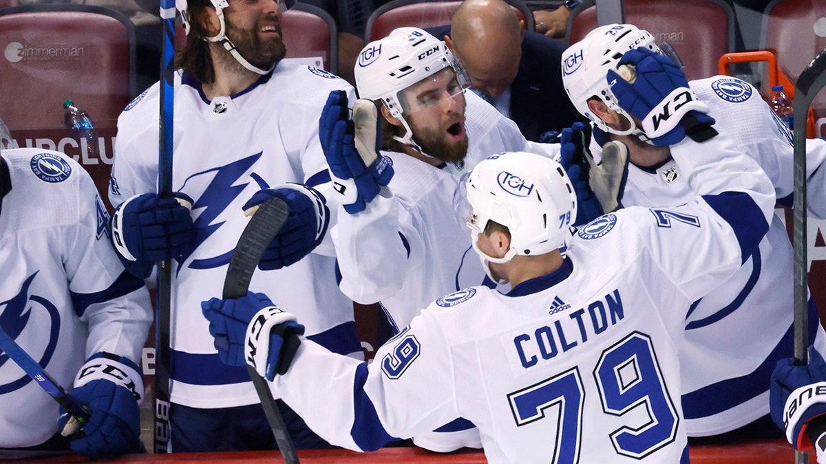 Lightning's Ross Colton celebrates Game 2